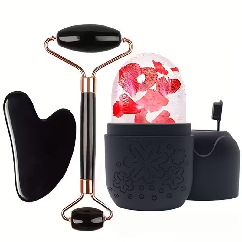 3-in-1 Facial Set - Refillable Ice Roller + Gua Sha + Dual-End Face Roller