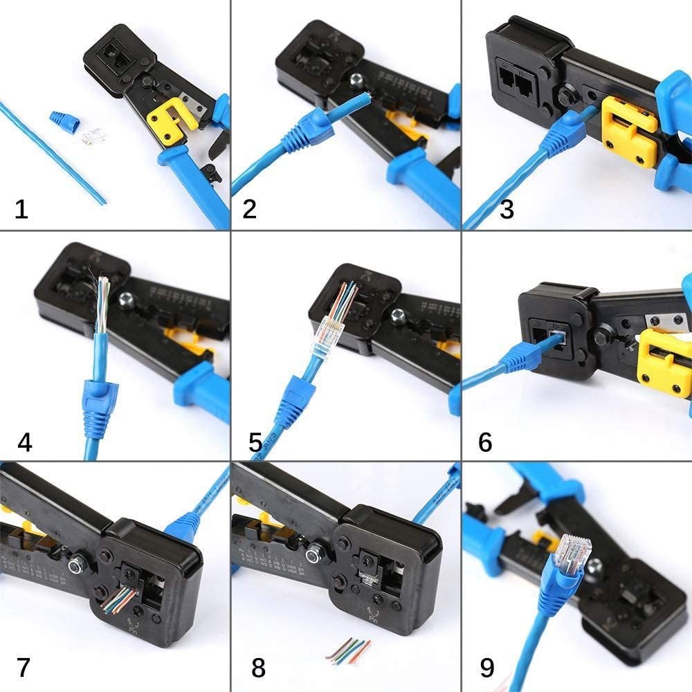 RJ45 Crimping Tool For Pass-Through Connectors With Extra Wire Stripper