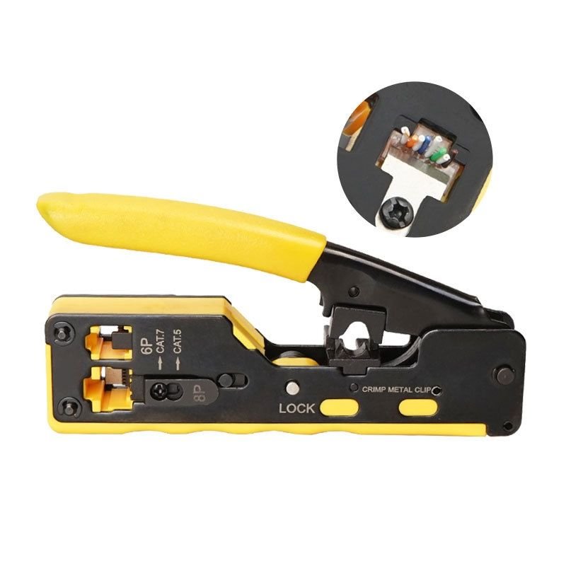 RJ45 Crimping Tool For Pass-Through Connectors With Wire Stripper