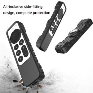 Rugged Silicone Cover with Airtag Holder for Apple TV 4K Remote (Black) - Image 2