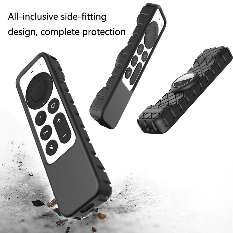 Rugged Silicone Cover with Airtag Holder for Apple TV 4K Remote (Black)