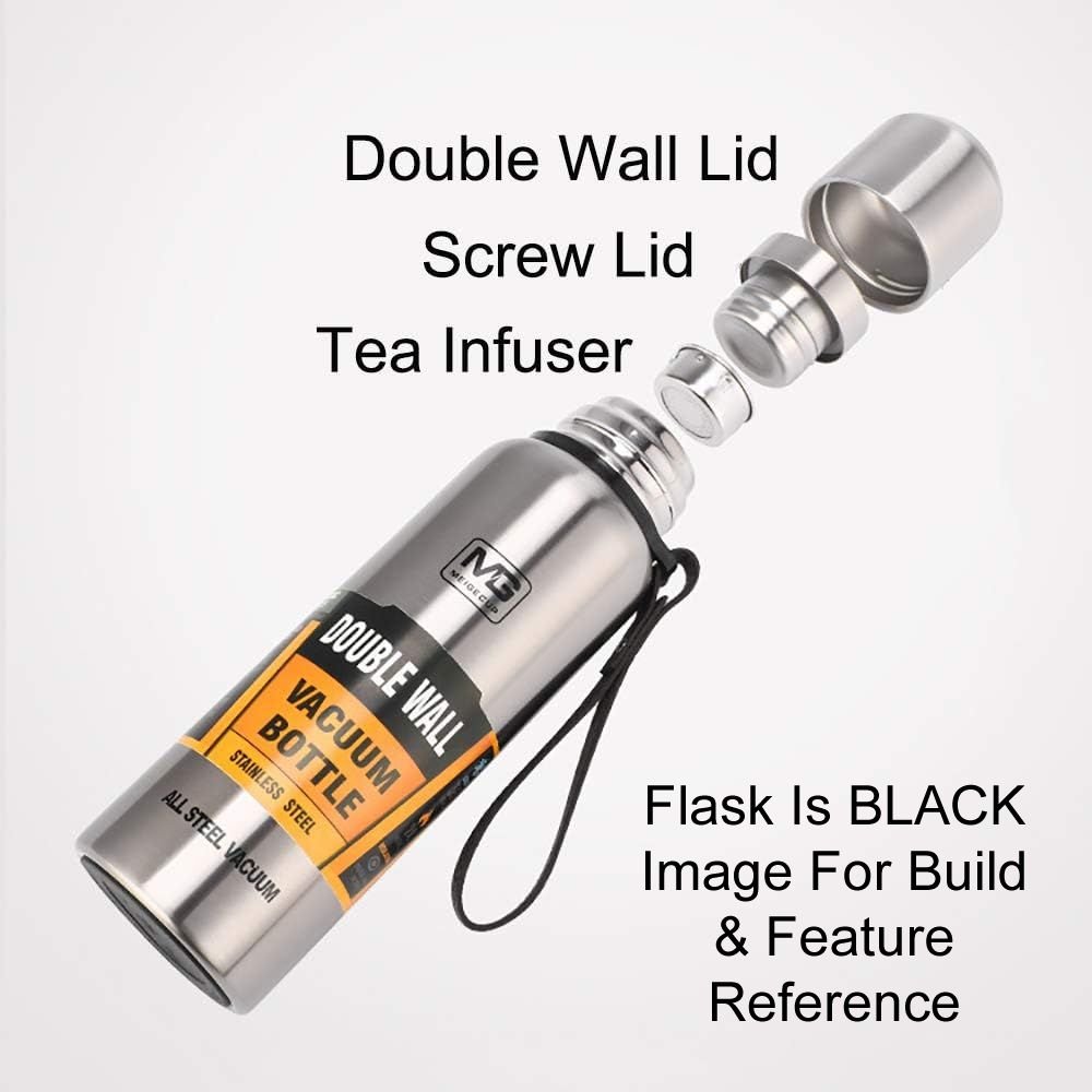 MG 1L Double-Wall Stainless Steel Vacuum Flask + Neoprene Sleeve - Black