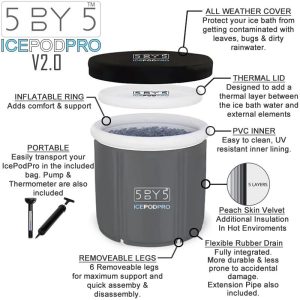 5by5 IcePodPro V2.0 Ice Bath With Bag, Thermometer & Hand Pump - Image 2