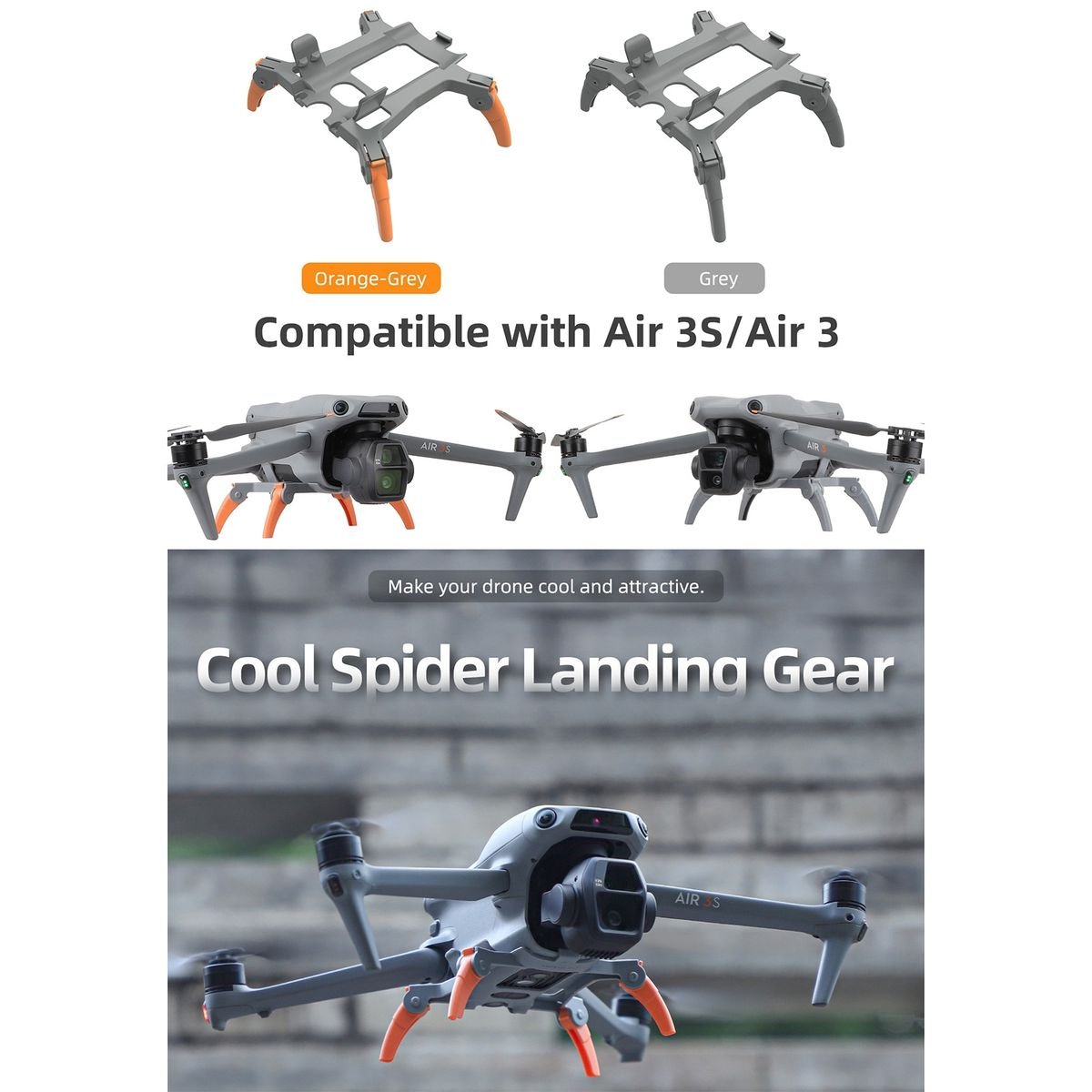 SunnyLife Spider Landing Gear for DJI Air 3/Air 3S - Grey - Image 2