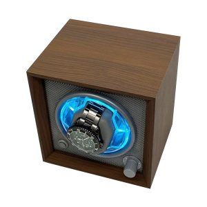 USB Powered Single Watch Winder with LED Backlight (Walnut Finish) - Image 2