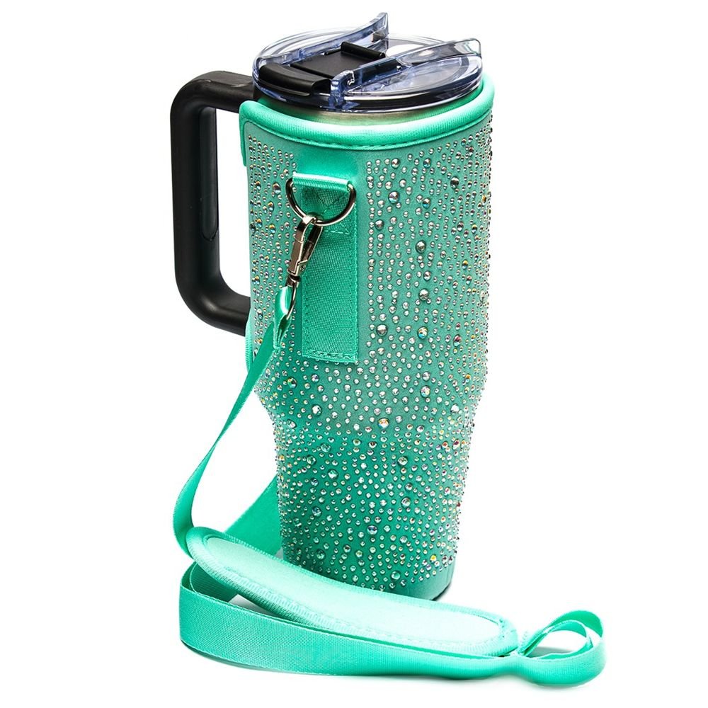 Neoprene & Rhinestone Cover with Shoulder Strap for 40oz Stanley Cup
