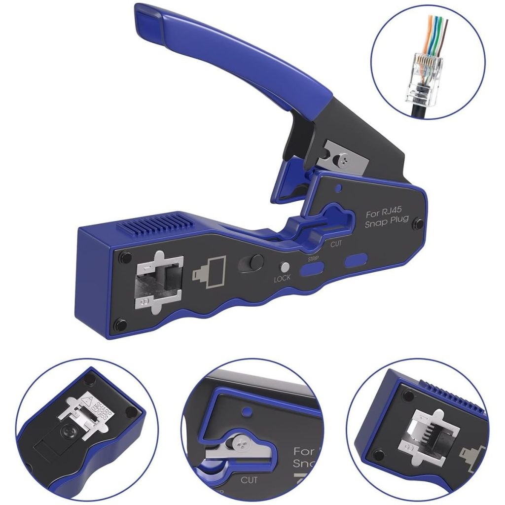 Rj45 EZ Pass Through Crimper Tool with Wire Stripper