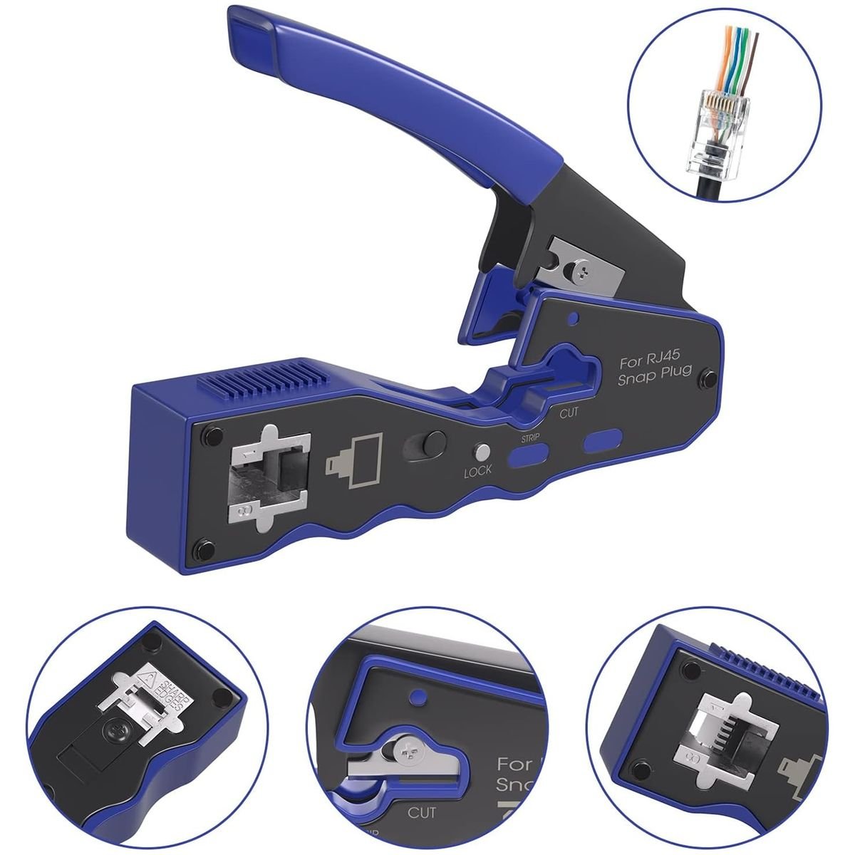 Rj45 EZ Pass Through Crimper Tool with Wire Stripper - Image 2