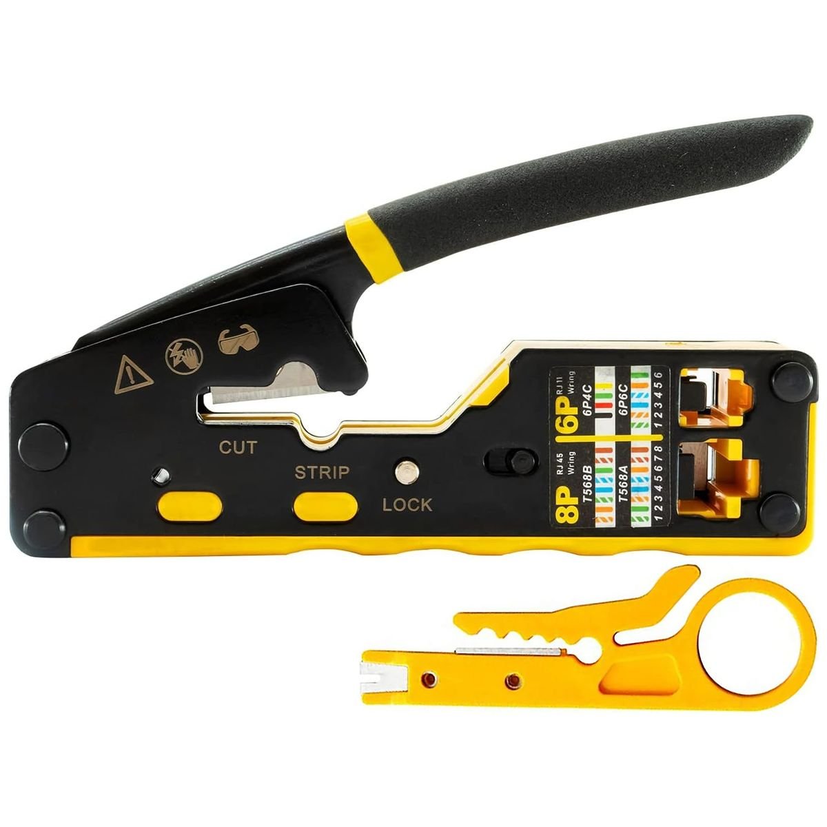 Network Crimping Tool For RJ45 Pass-Through Connectors with Wire Stripper - Image 2