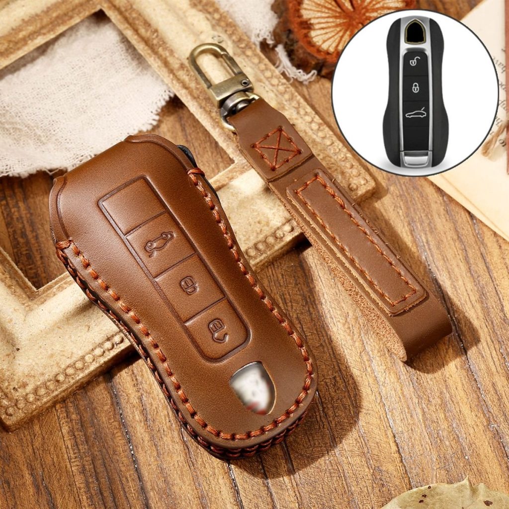 Hallmo Genuine Leather Car Key Cover For Porsche