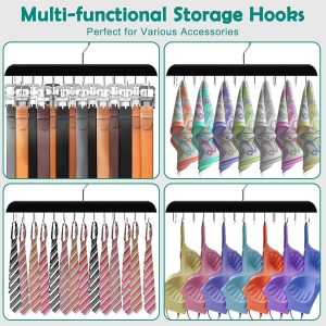 Wooden Belt Hanger Organiser - 14 Hooks Holds Up To 42 Belts - Black - Image 3