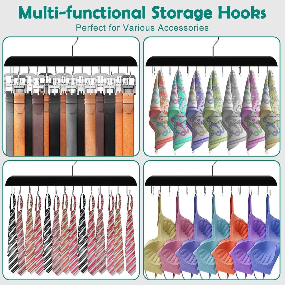 Wooden Belt Hanger Organiser - 14 Hooks Holds Up To 42 Belts - Black - Image 3
