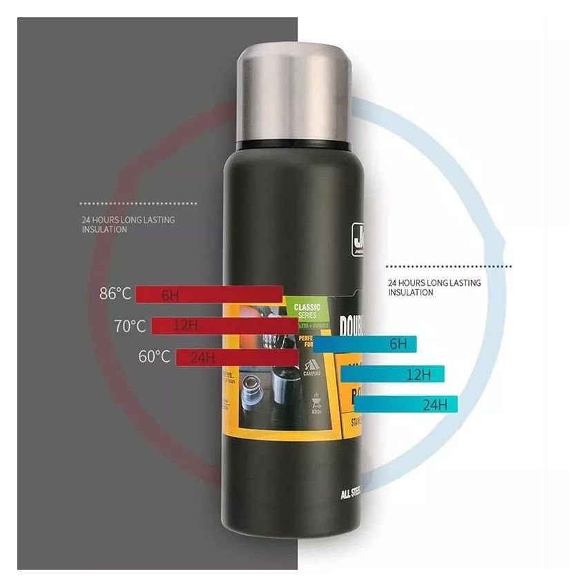 MG 1L Double-Wall Stainless Steel Vacuum Flask + Neoprene Sleeve - Black