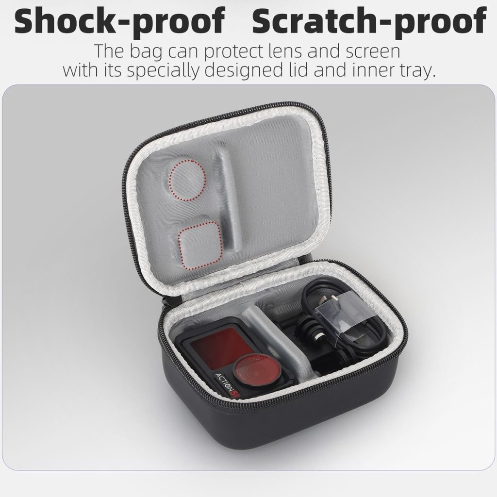 Sunnylife Hard Carry Case for DJI Osmo Action 5/4/3-Black with Carabiner