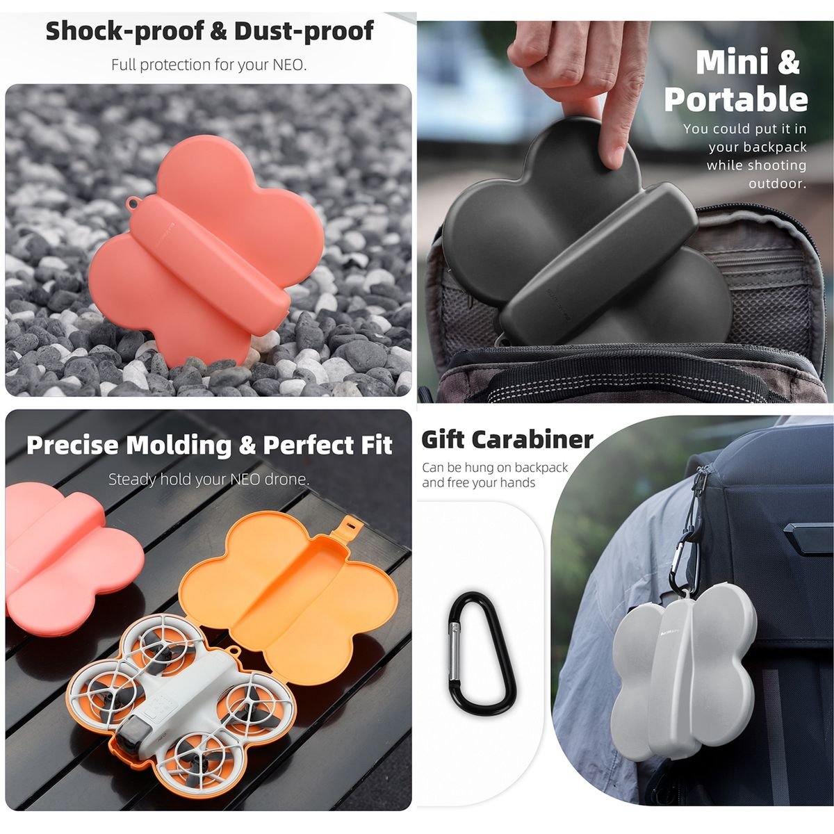 SunnyLife Hard Protective Case for DJI Neo - Black (with Carabiner) - Image 3