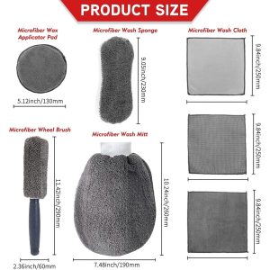 9-Piece Microfiber Car Cleaning Kit - Wash Mitt, Sponge, Brush & Cloths - Image 3