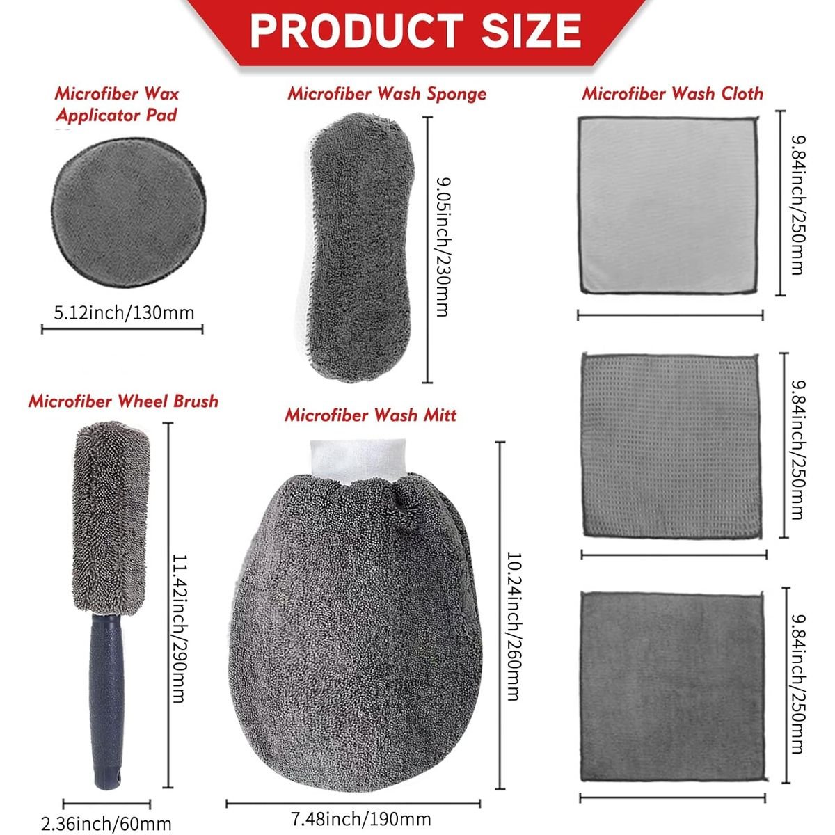 9-Piece Microfiber Car Cleaning Kit - Wash Mitt, Sponge, Brush & Cloths - Image 3