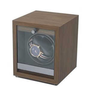 USB Powered Single Watch Winder with Glass Door-LED Backlit (Walnut Finish) - Image 3