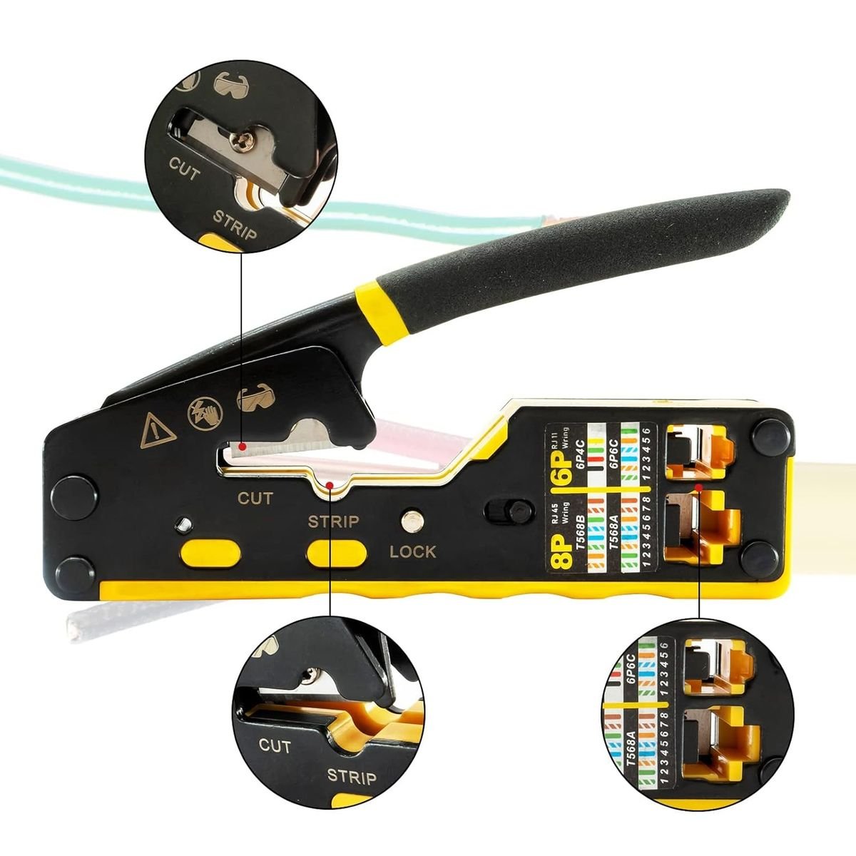 Network Crimping Tool For RJ45 Pass-Through Connectors with Wire Stripper - Image 3