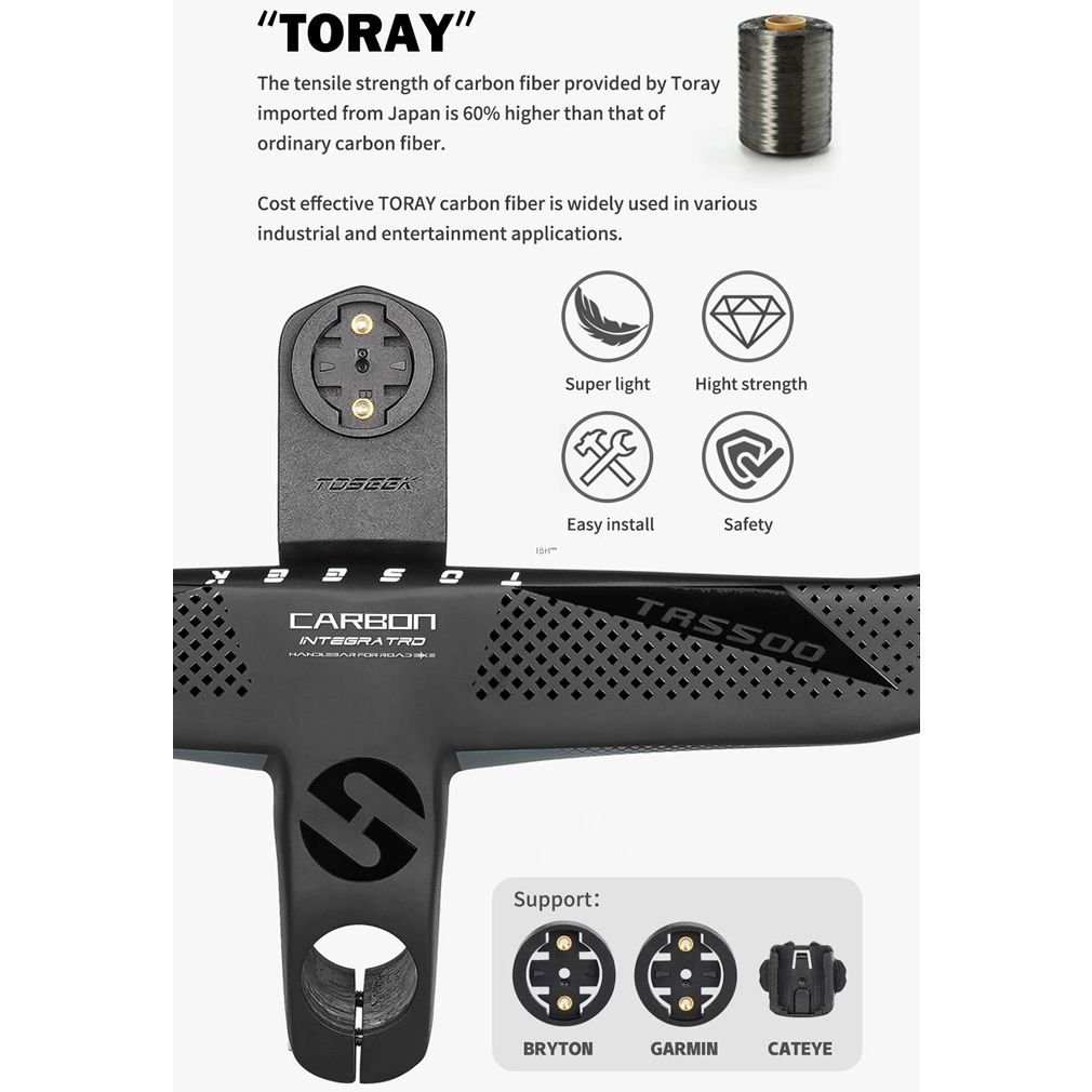 TOSEEK TR5500 Carbon FULLY Integrated Road Bar - 440mm Wide - 90mm Stem