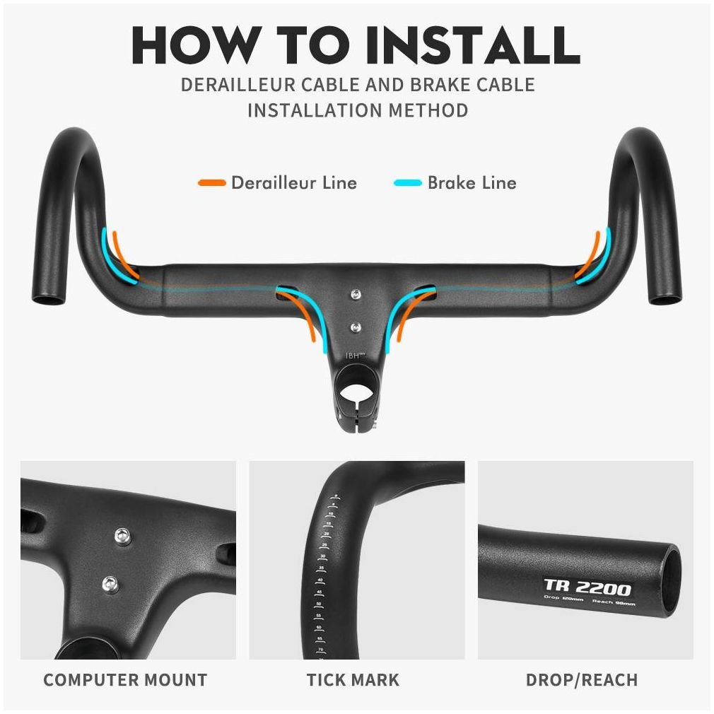 TOSEEK TR2200 Carbon Integrated Road Bar - 400mm Wide - 90mm Stem