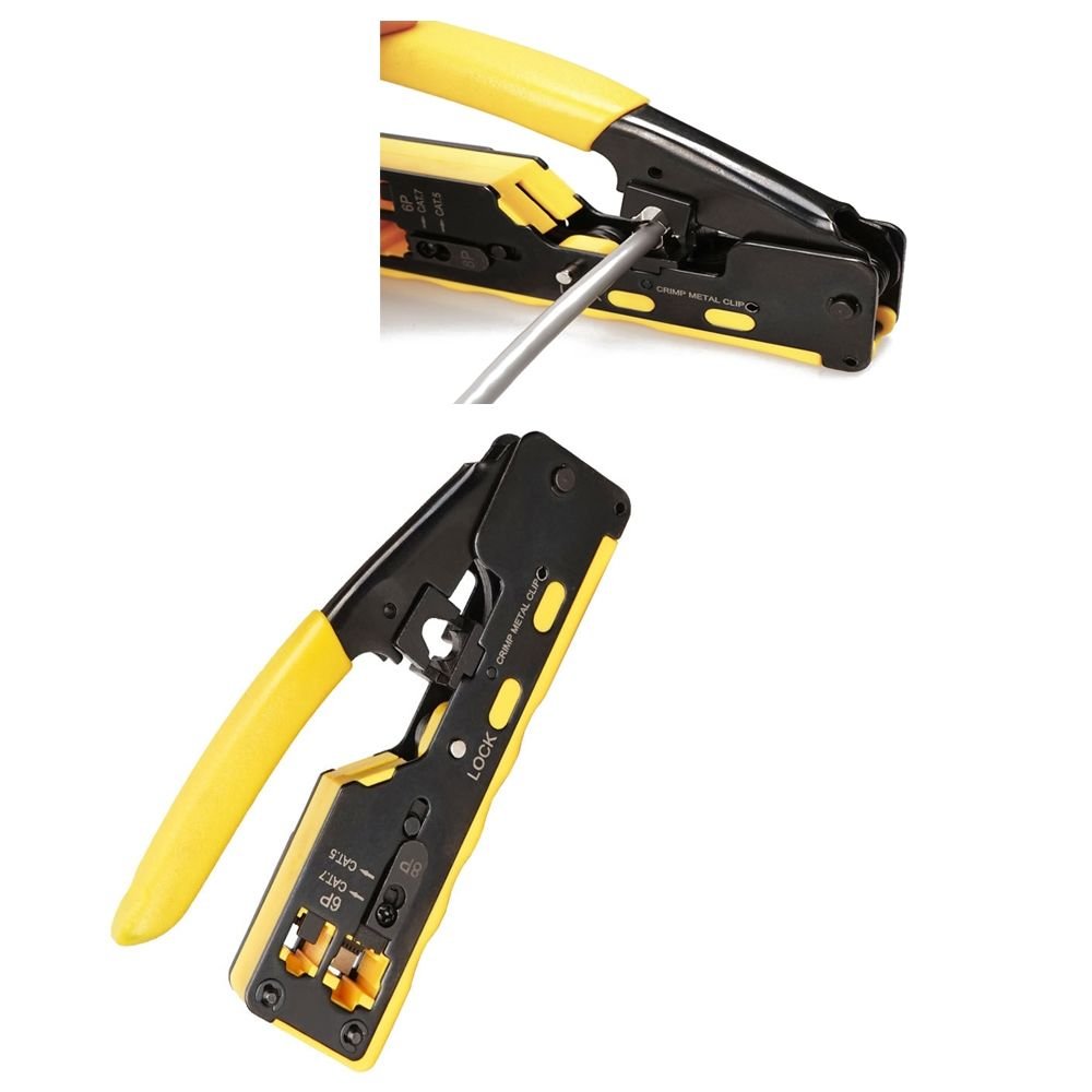 RJ45 Crimping Tool For Pass-Through Connectors With Wire Stripper