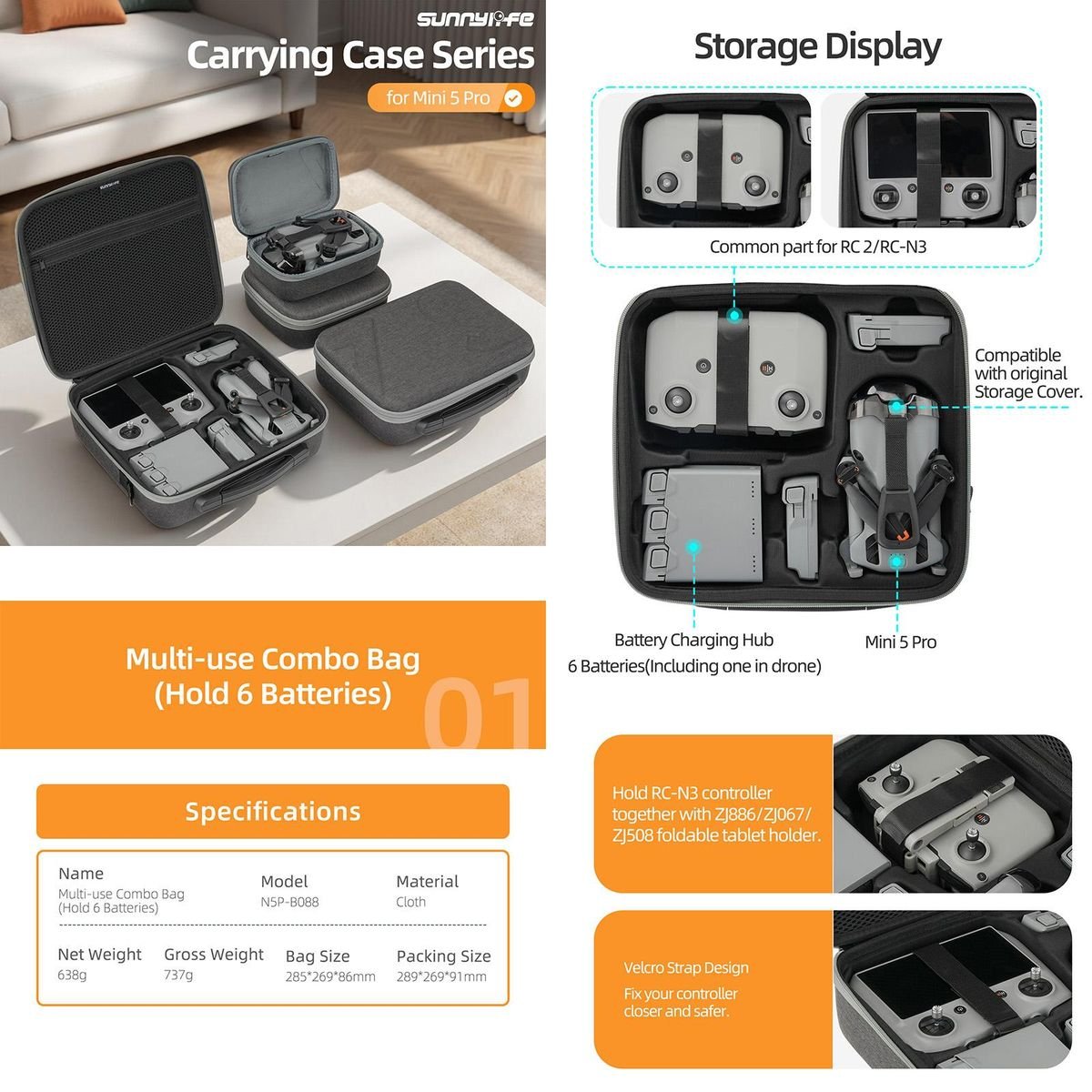 SunnyLife Protective Case for DJI Mini 5 Pro with Shoulder Strap - Image 4