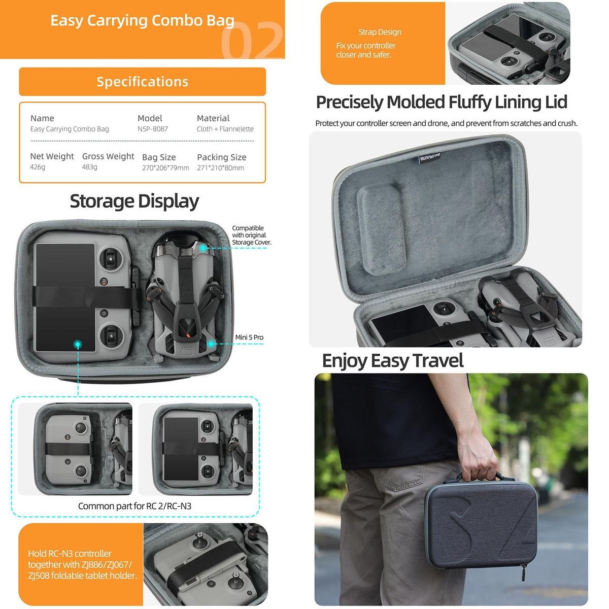 SunnyLife Compact EVA Carry Case for Mini 5 Pro Drone & RC Controller - Image 4