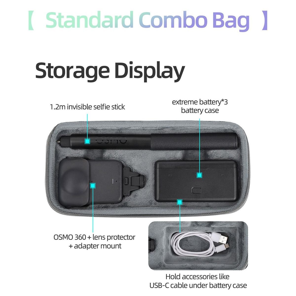 Sunnylife Hardshell EVA Carry Case Compatible With DJI Osmo 360 (Grey) - Image 4