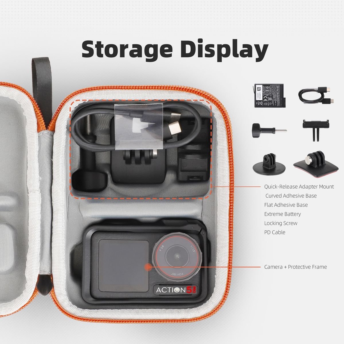 Sunnylife Hard Carry Case for DJI Osmo Action 5/4/3-Black with Carabiner - Image 4
