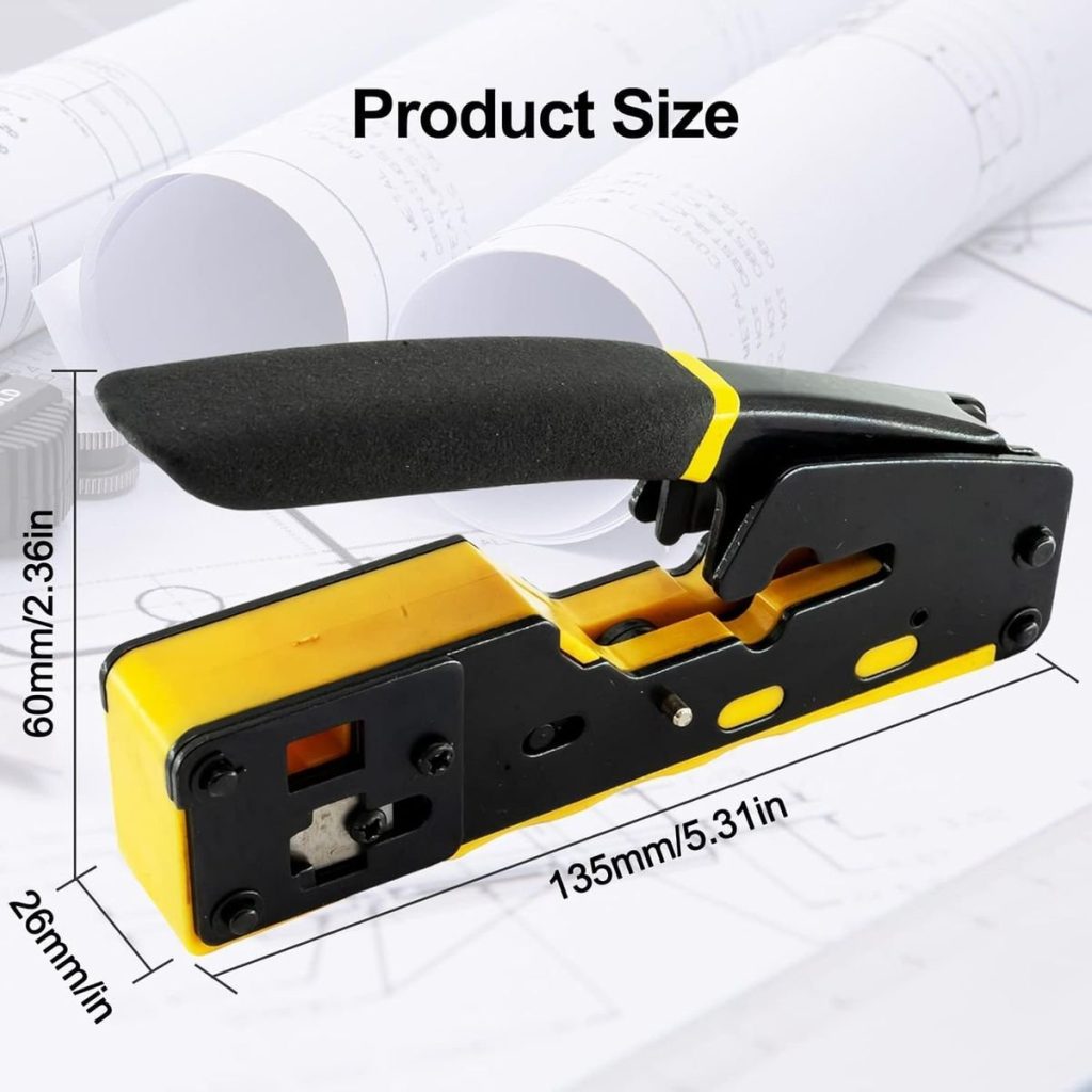 Network Crimping Tool For RJ45 Pass-Through Connectors with Wire Stripper