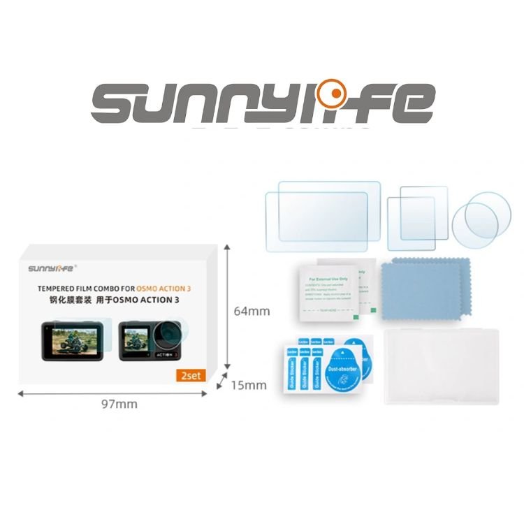 2 Sets of SunnyLife Tempered Glass Protectors for DJI Osmo Action 3