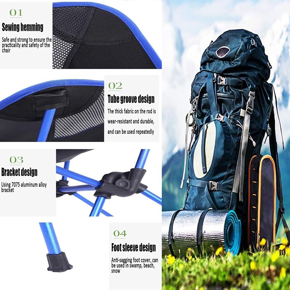 Feather-Light Camping Chair (Aircraft Grade Anodized Aluminum Frame) Blue