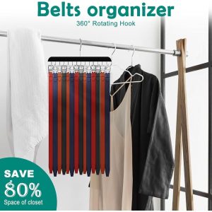Wooden Belt Hanger Organiser - 14 Hooks Holds Up To 42 Belts - Black - Image 5