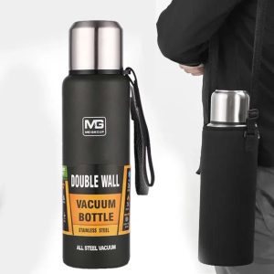 MG 1L Double-Wall Stainless Steel Vacuum Flask + Neoprene Sleeve - Black - Image 5