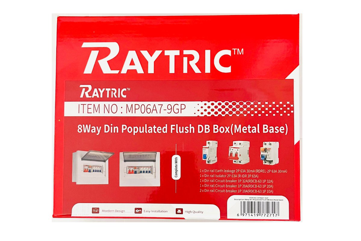Raytric 8Way Din Populated Flush Db Box Metal Base MP06A7-9GP - Image 5