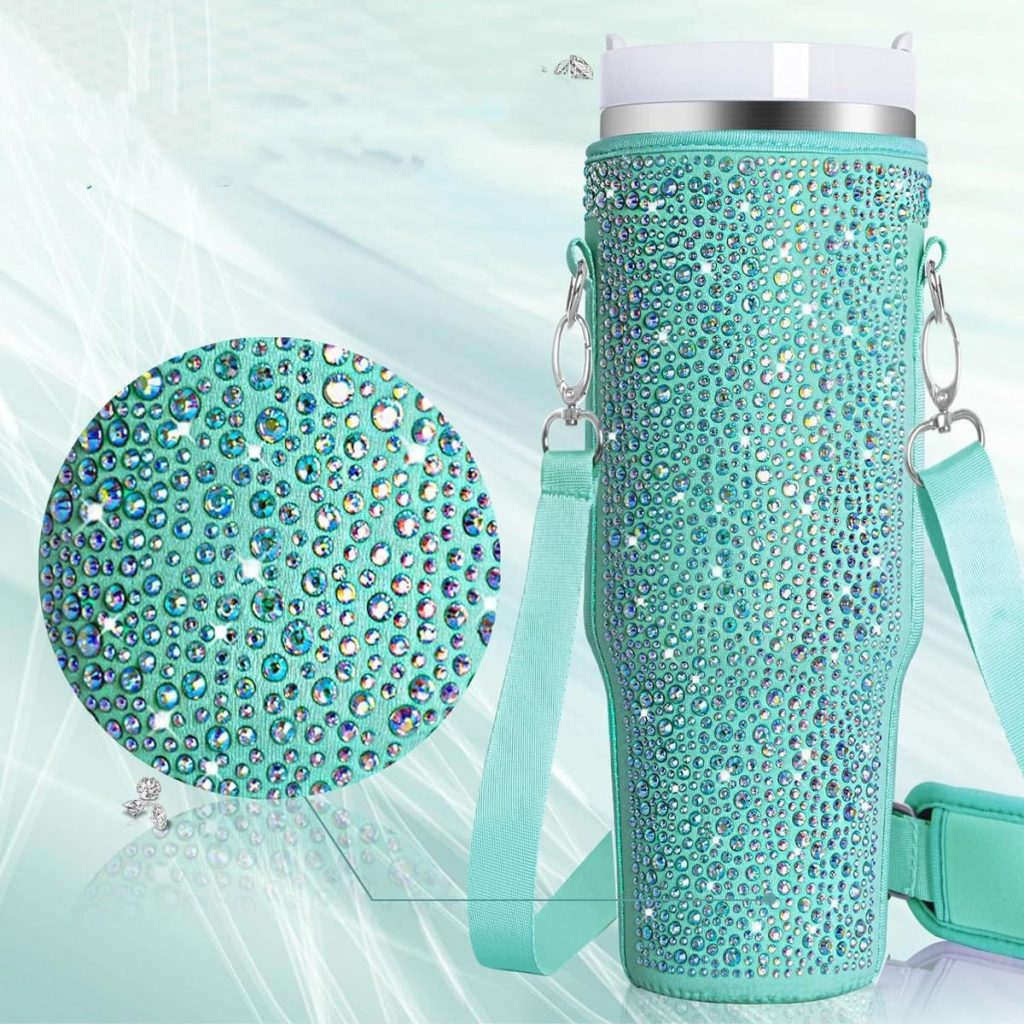 Neoprene & Rhinestone Cover with Shoulder Strap for 40oz Stanley Cup