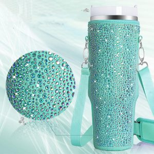 Neoprene & Rhinestone Cover with Shoulder Strap for 40oz Stanley Cup - Image 5