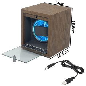 USB Powered Single Watch Winder with Glass Door-LED Backlit (Walnut Finish) - Image 6