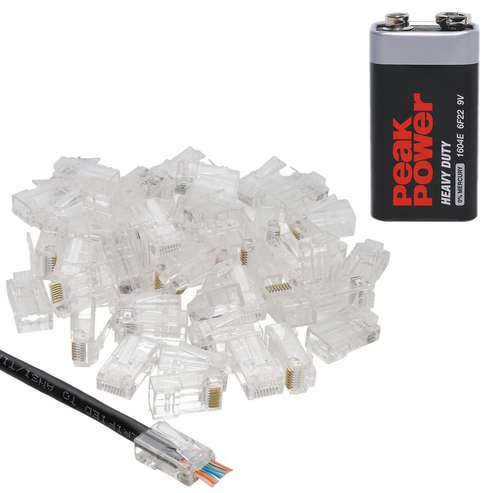 RJ45 Network Crimping Tool Set with Pass-through Crimper & Connectors