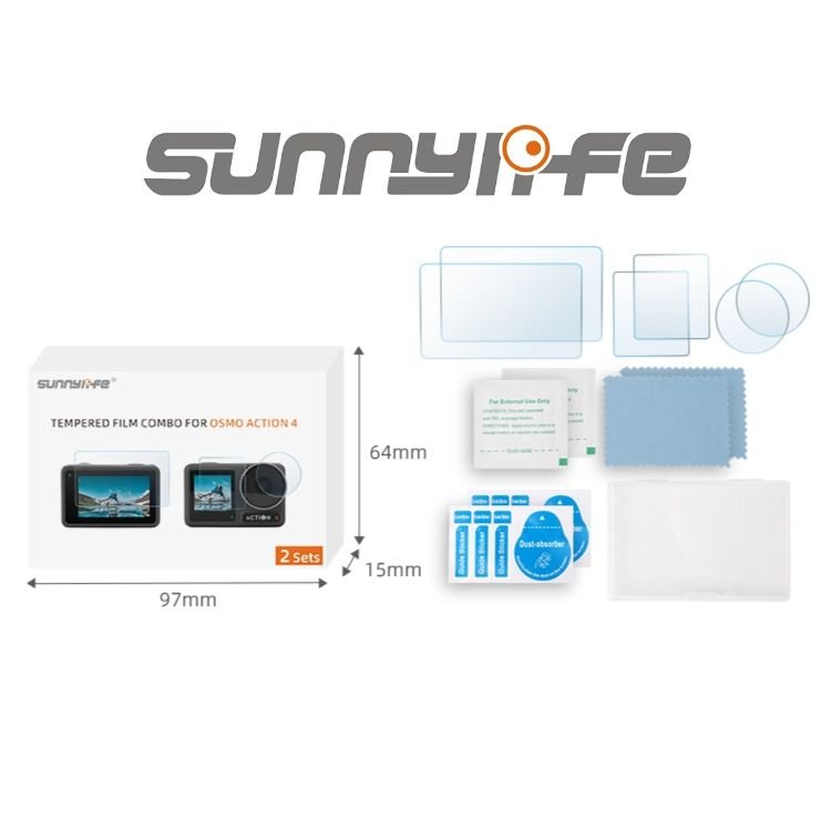 2 Sets of SunnyLife Tempered Glass Protectors for DJI Osmo Action 4