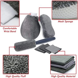 9-Piece Microfiber Car Cleaning Kit - Wash Mitt, Sponge, Brush & Cloths - Image 7