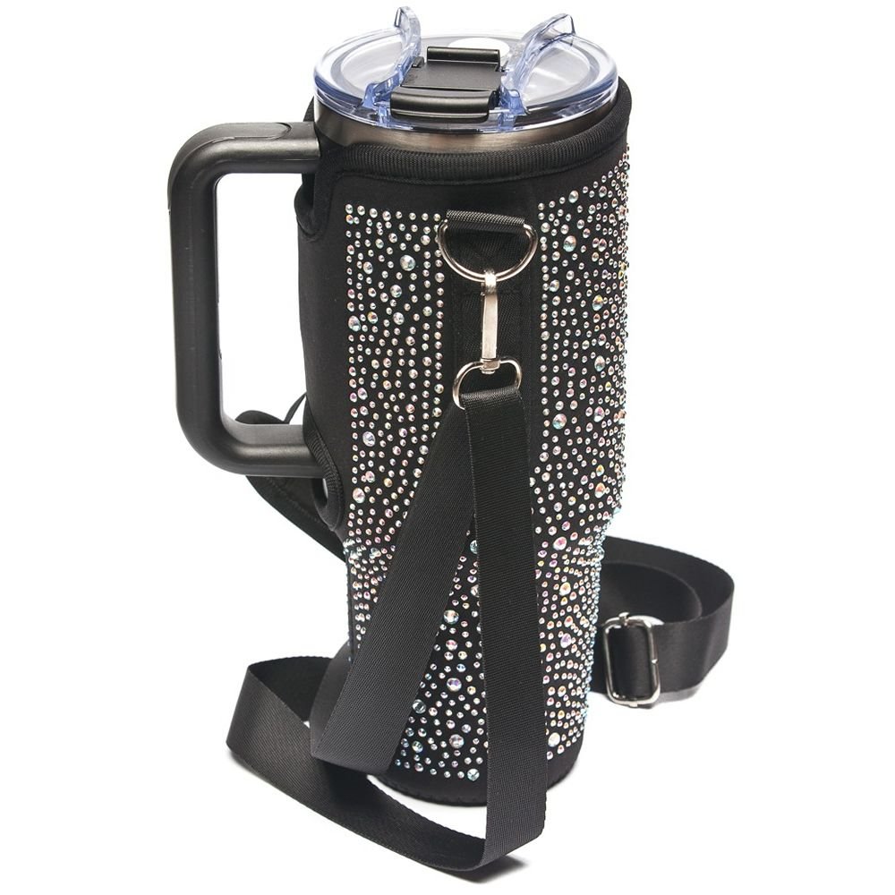 Neoprene & Rhinestone Cover with Shoulder Strap for 40oz Stanley Cup