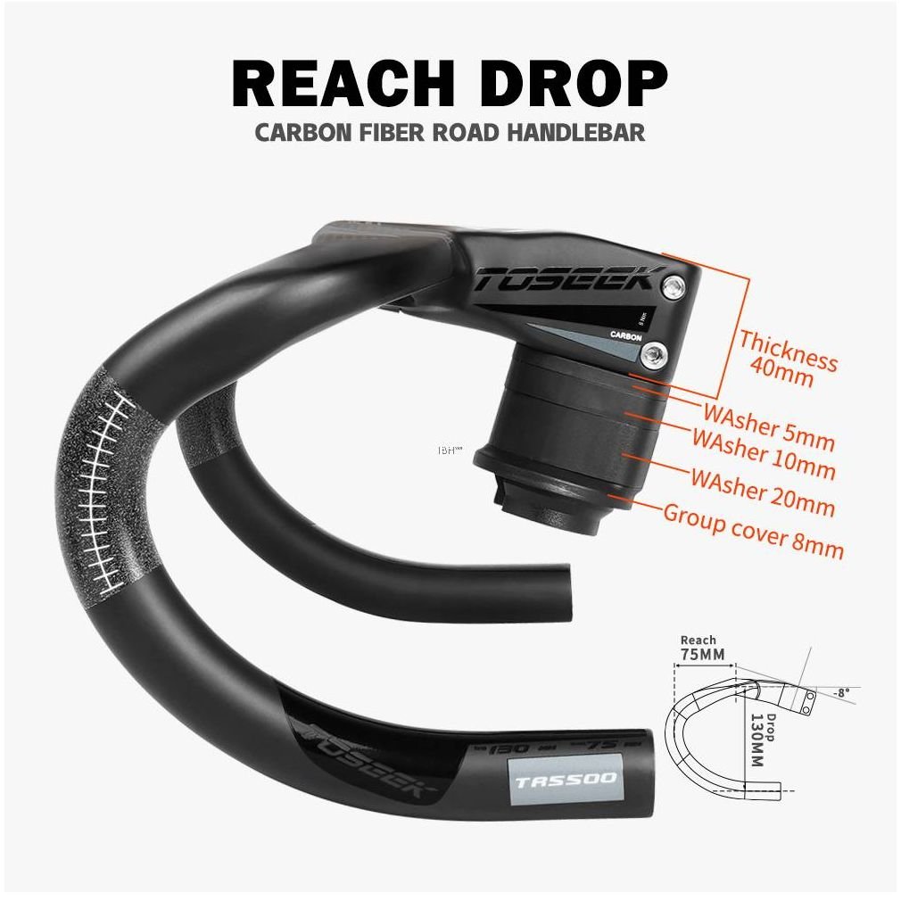 TOSEEK TR5500 Carbon FULLY Integrated Road Bar - 440mm Wide - 90mm Stem