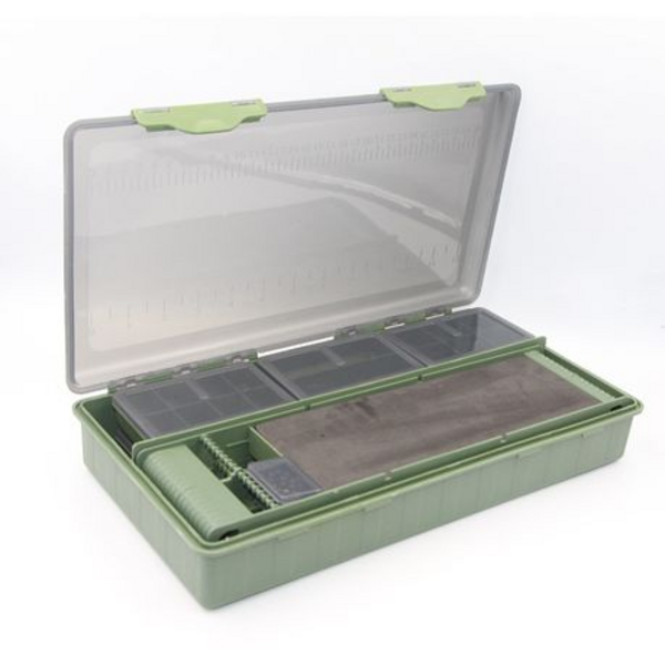9 Piece Carp Fishing Tackle Box with 2 Rig Holders & 28 Pins