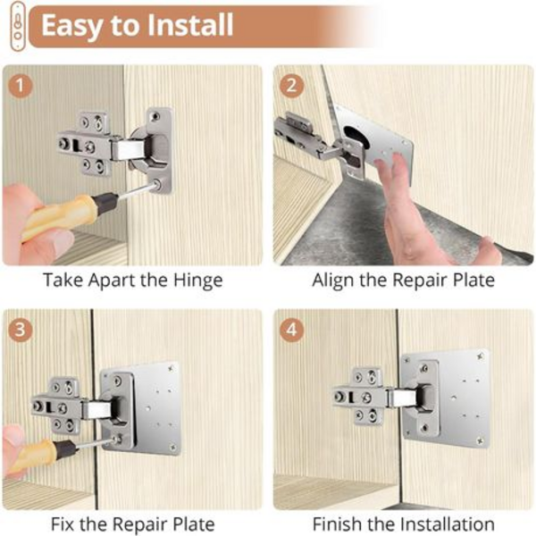 4 Piece Cupboard Hinge Repair Plates & 4 Piece Shelf Support Screws Set