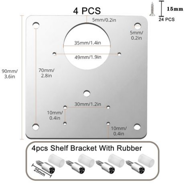 4 Piece Cupboard Hinge Repair Plates & 4 Piece Shelf Support Screws Set