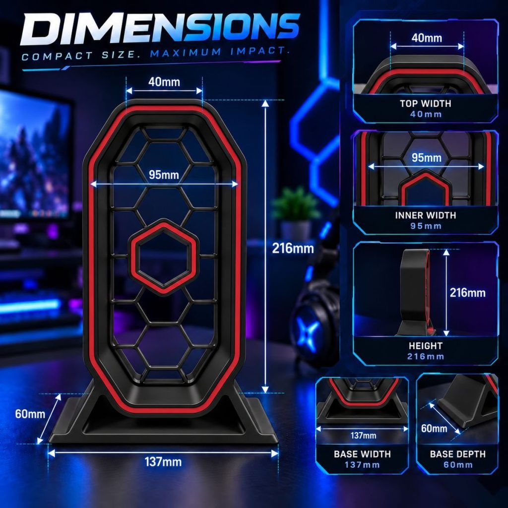 Gaming Headphone Stand with Modern Hex Design