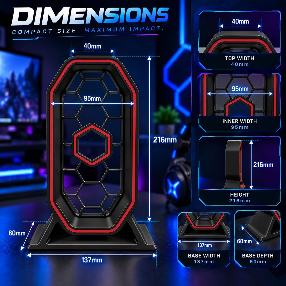 Gaming Headphone Stand with Modern Hex Design - Image 6