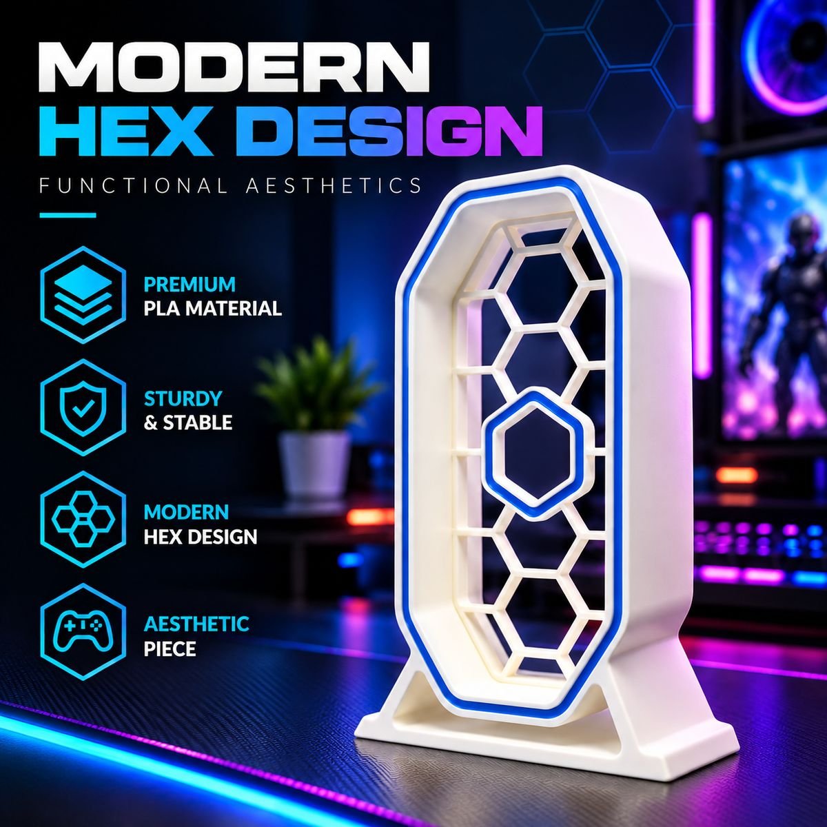 Gaming Headphone Stand with Modern Hex Design - Image 13